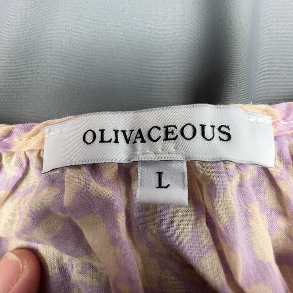 Oliveaceous Purple Floral Ruffle Mini Dress L Boho Summer Sleeveless - Picture 6 of 6